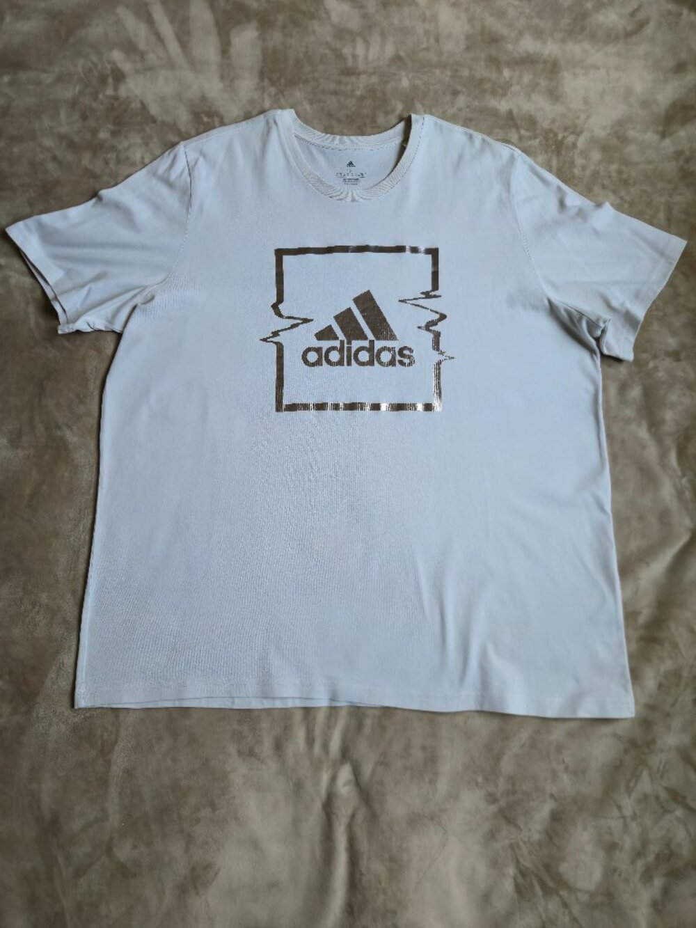 adidas Liquid Foil Graphic Box Logo T-Shirt Bone Beige Bronze Metallic 2XL